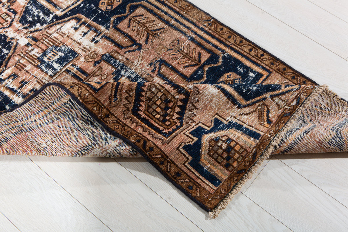 Small Antique Rust & Navy Blue Rug – 5' 0" x 2' 11" (153 x 90 cm)