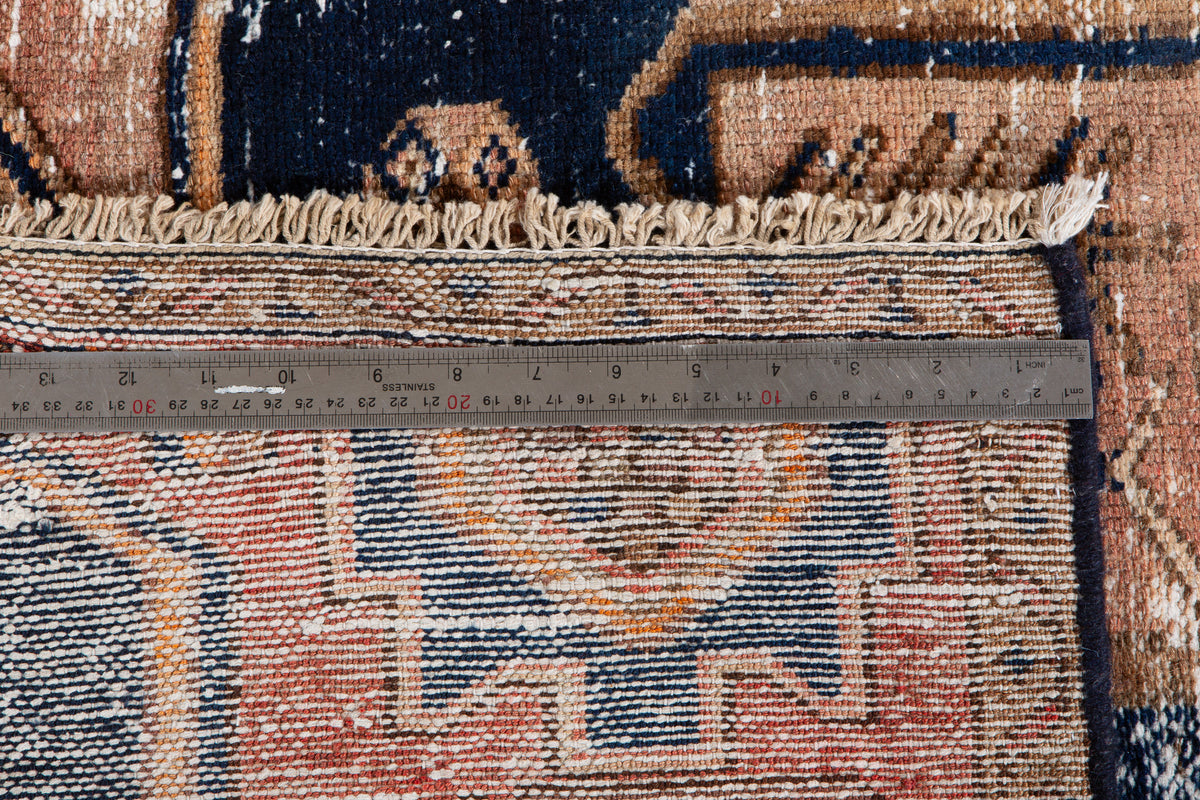 Small Antique Rust & Navy Blue Rug – 5' 0" x 2' 11" (153 x 90 cm)