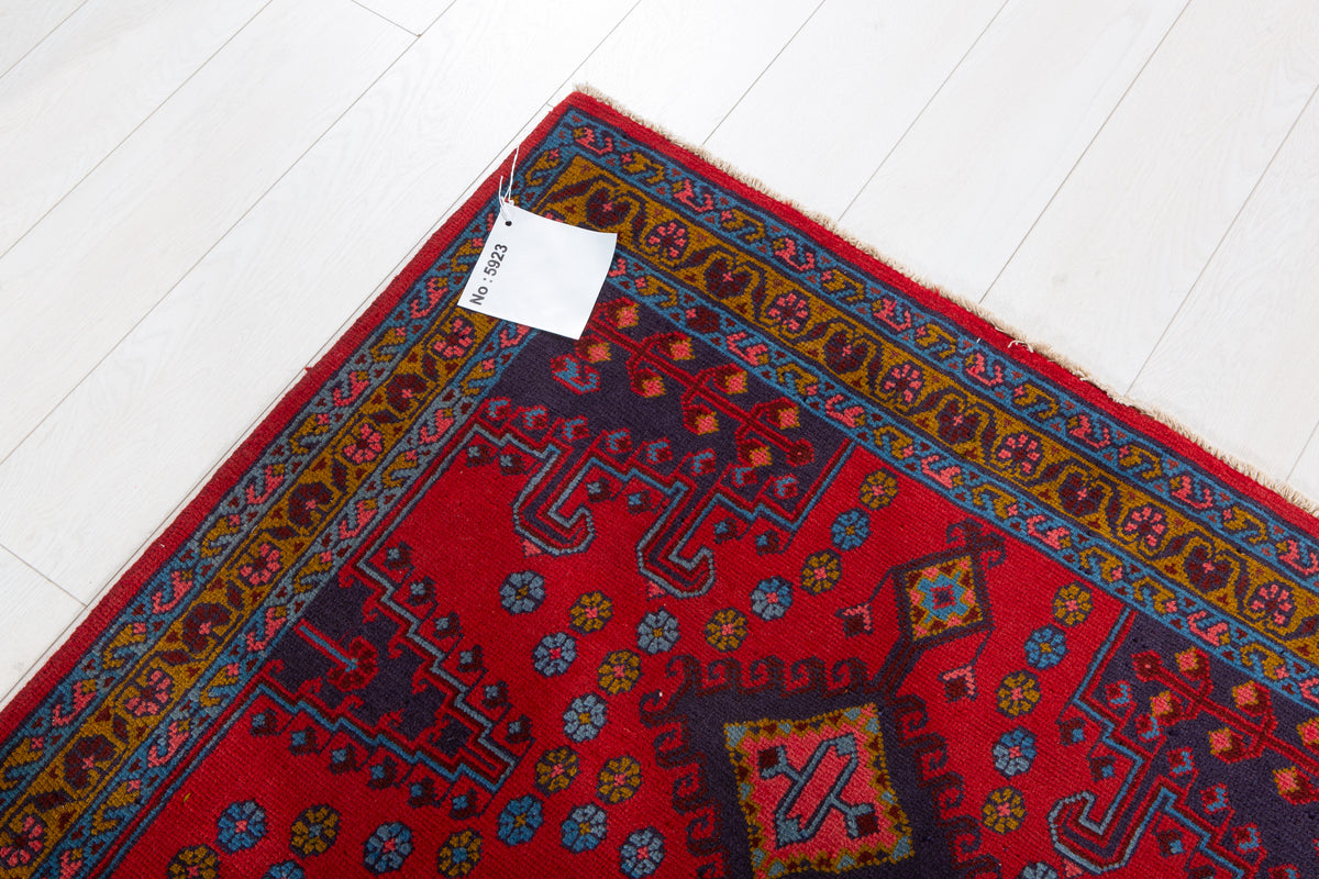 Small Vintage Red, Pink & Blue Rug – 5' 2" x 3' 6" (157 x 106 cm)