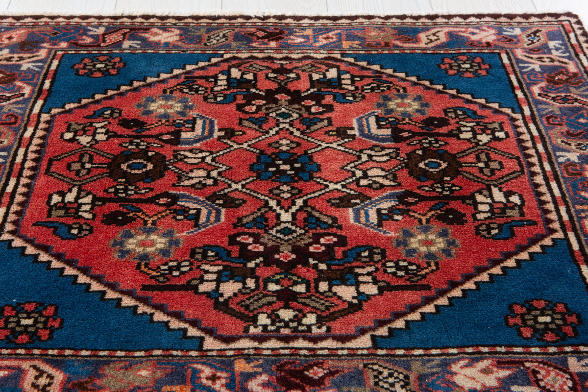 Mini Vintage Red & Blue Rug – 2' 8" x 2' 1" (82 x 63 cm)