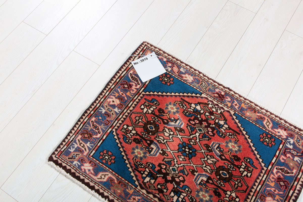 Mini Vintage Red & Blue Rug – 2' 8" x 2' 1" (82 x 63 cm)