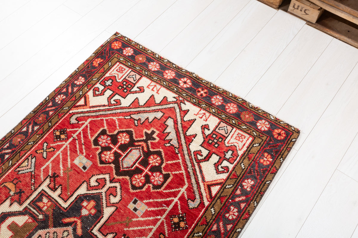 Semi-Antique Red Tribal Nomadic Narrow Hand-Knotted Wool Hallway Runner Rug – 10' 3" x 3' 1" (313 x 93 cm)