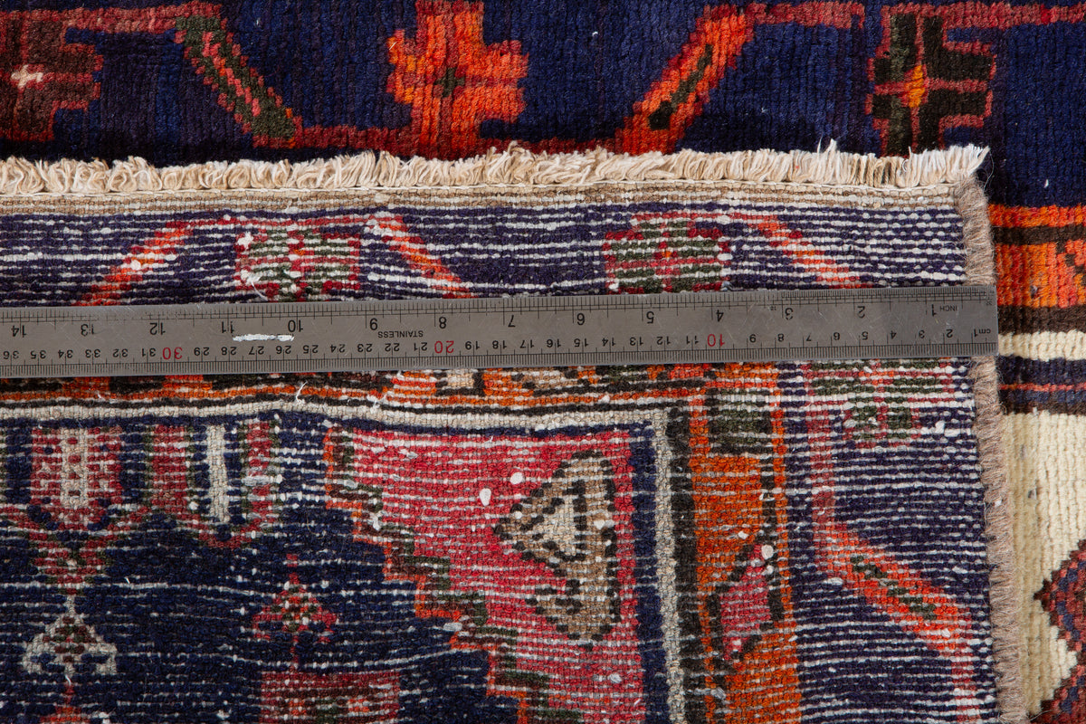 Small Vintage Navy Blue, Orange & Beige Rug – 4' 6" x 2' 5" (136 x 73 cm)