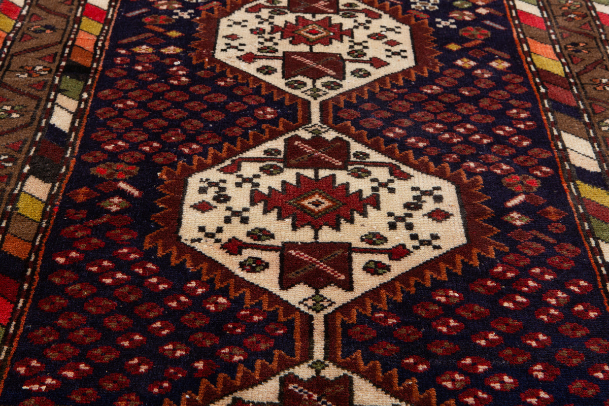 Small Vintage Navy Blue & Brown Rug – 4' 1" x 2' 5" (125 x 74 cm)