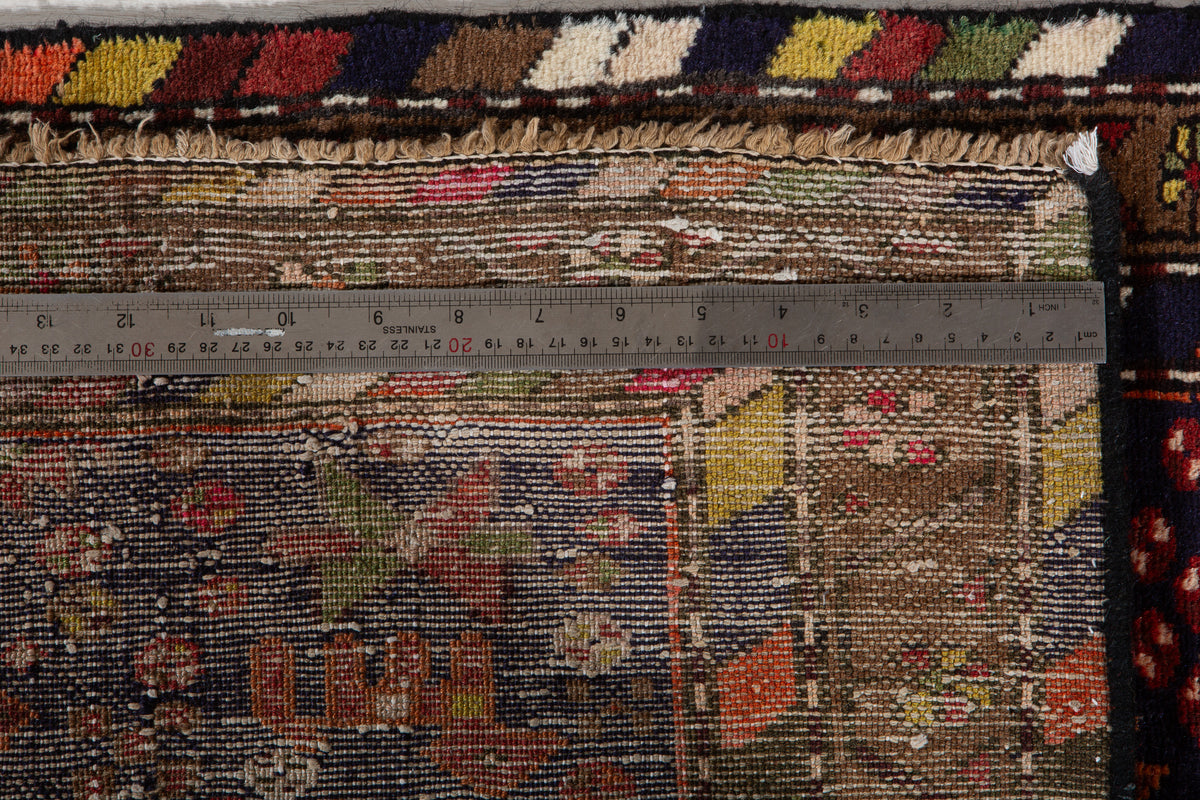 Small Vintage Navy Blue & Brown Rug – 4' 1" x 2' 5" (125 x 74 cm)
