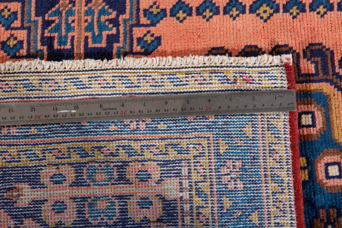 Small Vintage Orange-Red & Blue Rug – 5' 0" x 3' 5" (153 x 104 cm)
