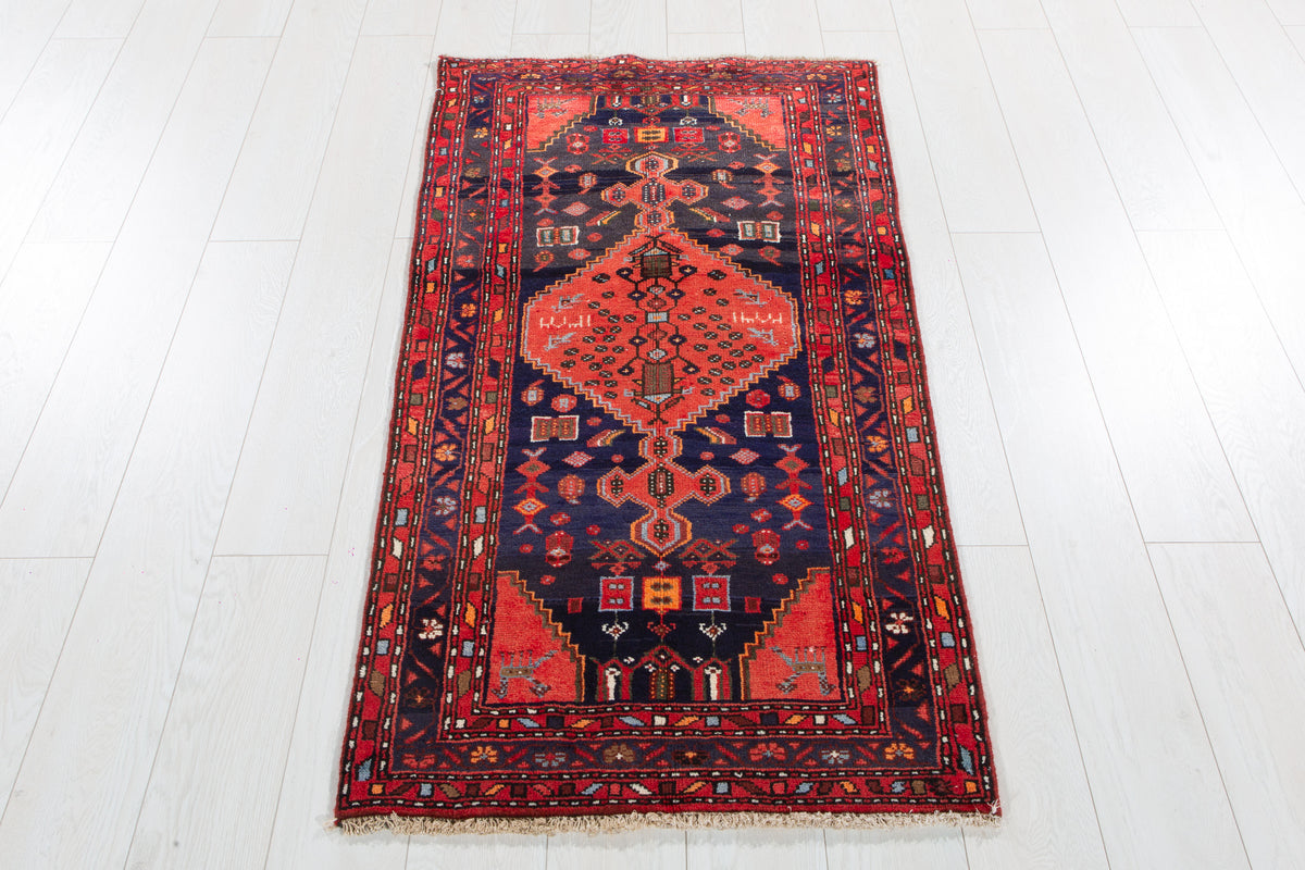 Small Vintage Red & Navy Blue Rug – 4' 9" x 2' 6" (146 x 75 cm)