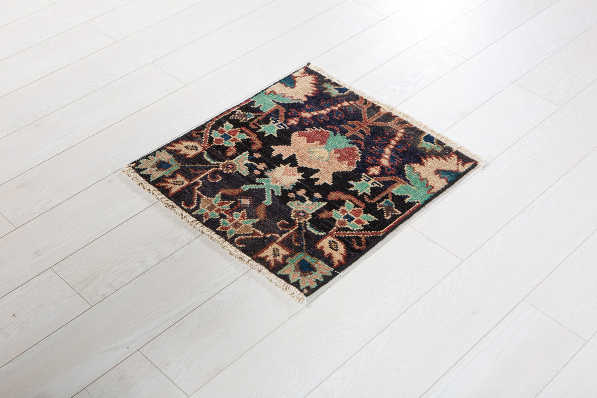 Small Antique Navy Blue Rug – 1' 11" x 1' 10" (59 x 56 cm)