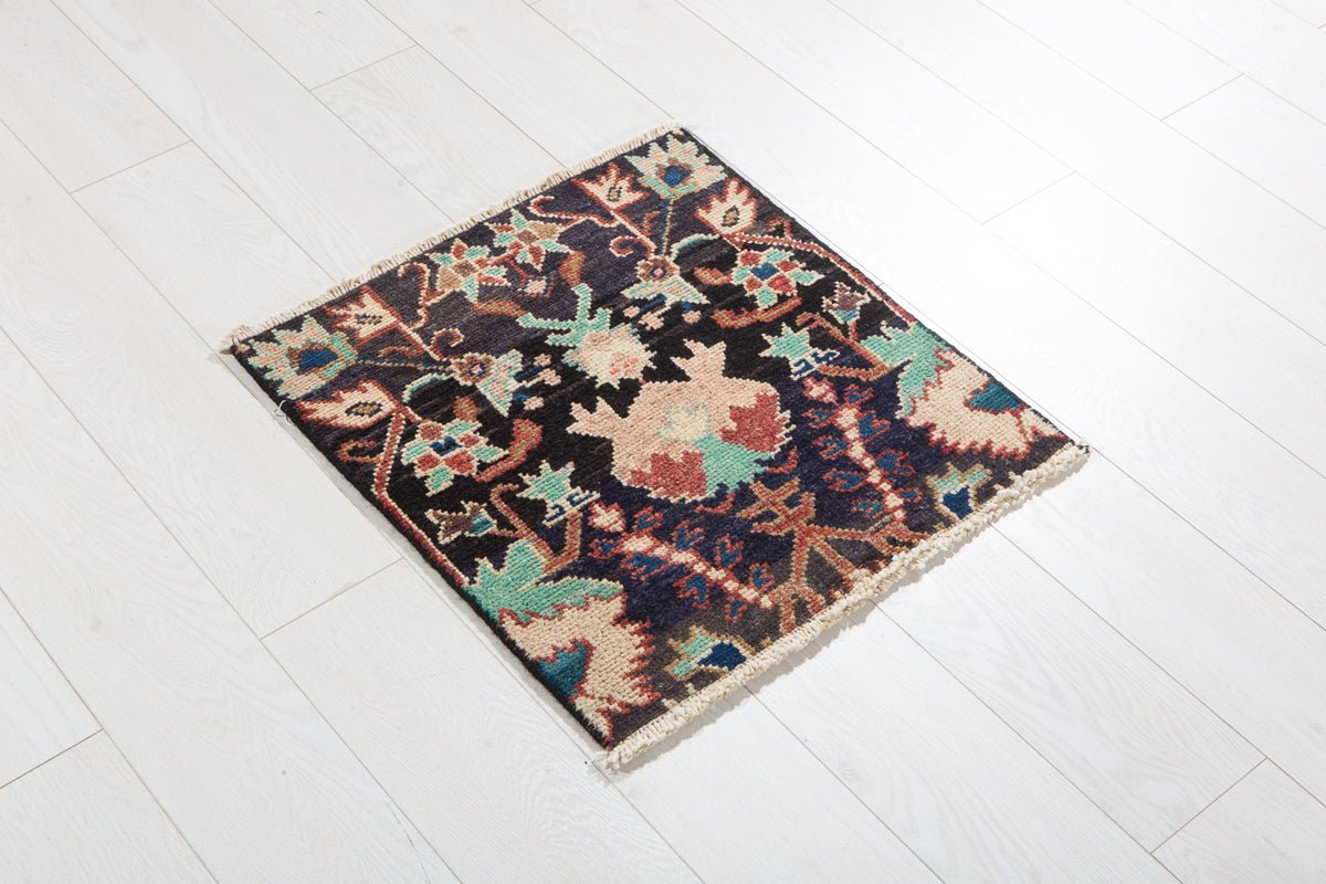 Small Antique Navy Blue Rug – 1' 11" x 1' 10" (59 x 56 cm)