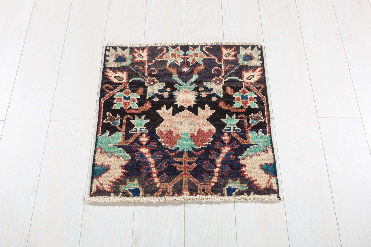 Small Antique Navy Blue Rug – 1' 11" x 1' 10" (59 x 56 cm)