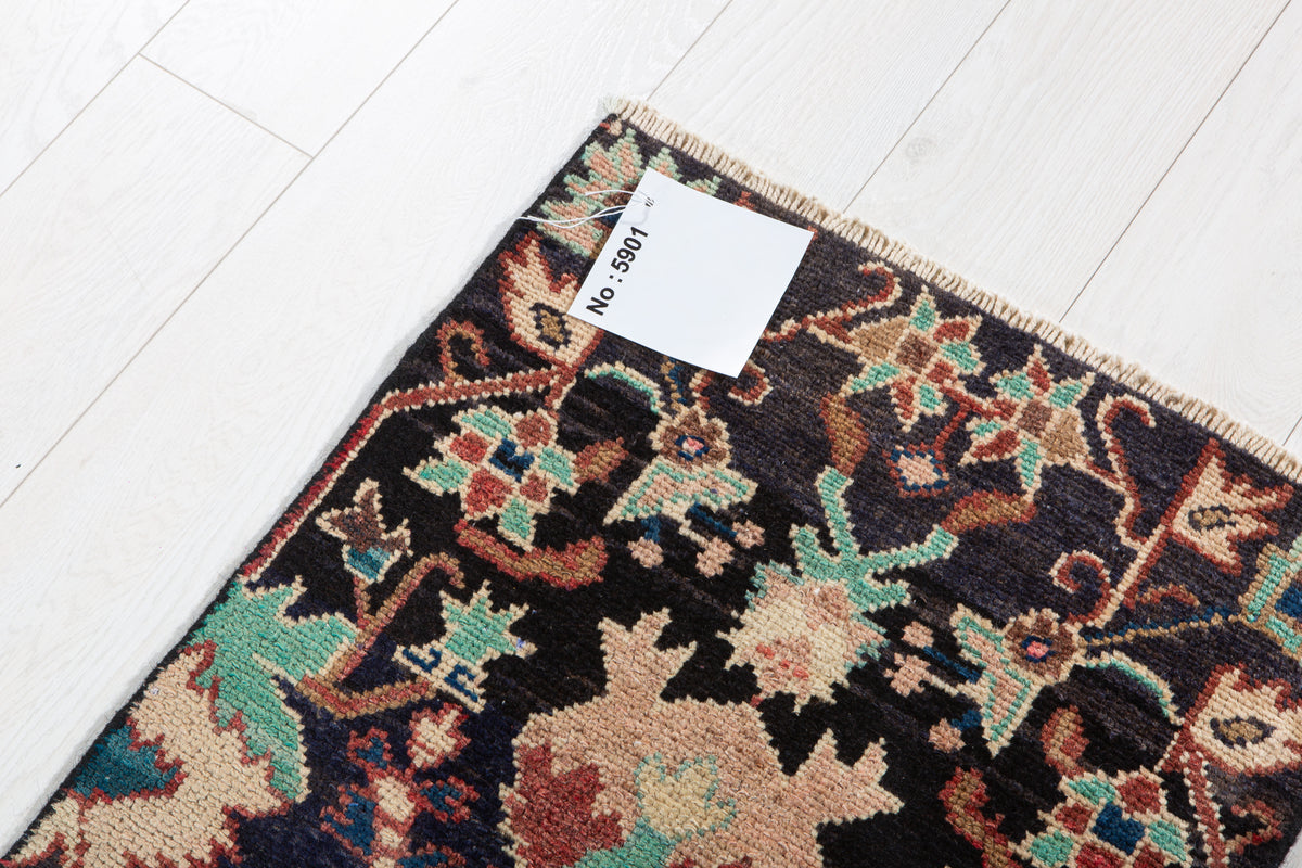 Small Antique Navy Blue Rug – 1' 11" x 1' 10" (59 x 56 cm)
