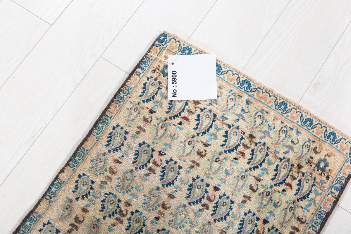 Small Antique Beige, Blue Rug – 2' 2" x 1' 9" (67 x 53 cm)