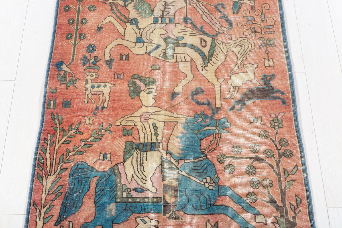 Small Antique Faded Salmon Pink Rug – 4' 9" x 3' 3" (144 x 98 cm)