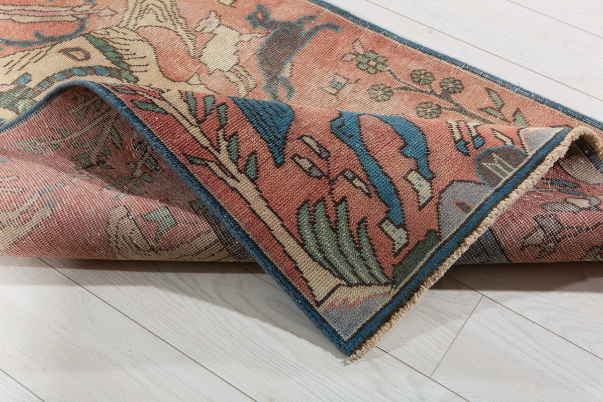 Small Antique Faded Salmon Pink Rug – 4' 9" x 3' 3" (144 x 98 cm)