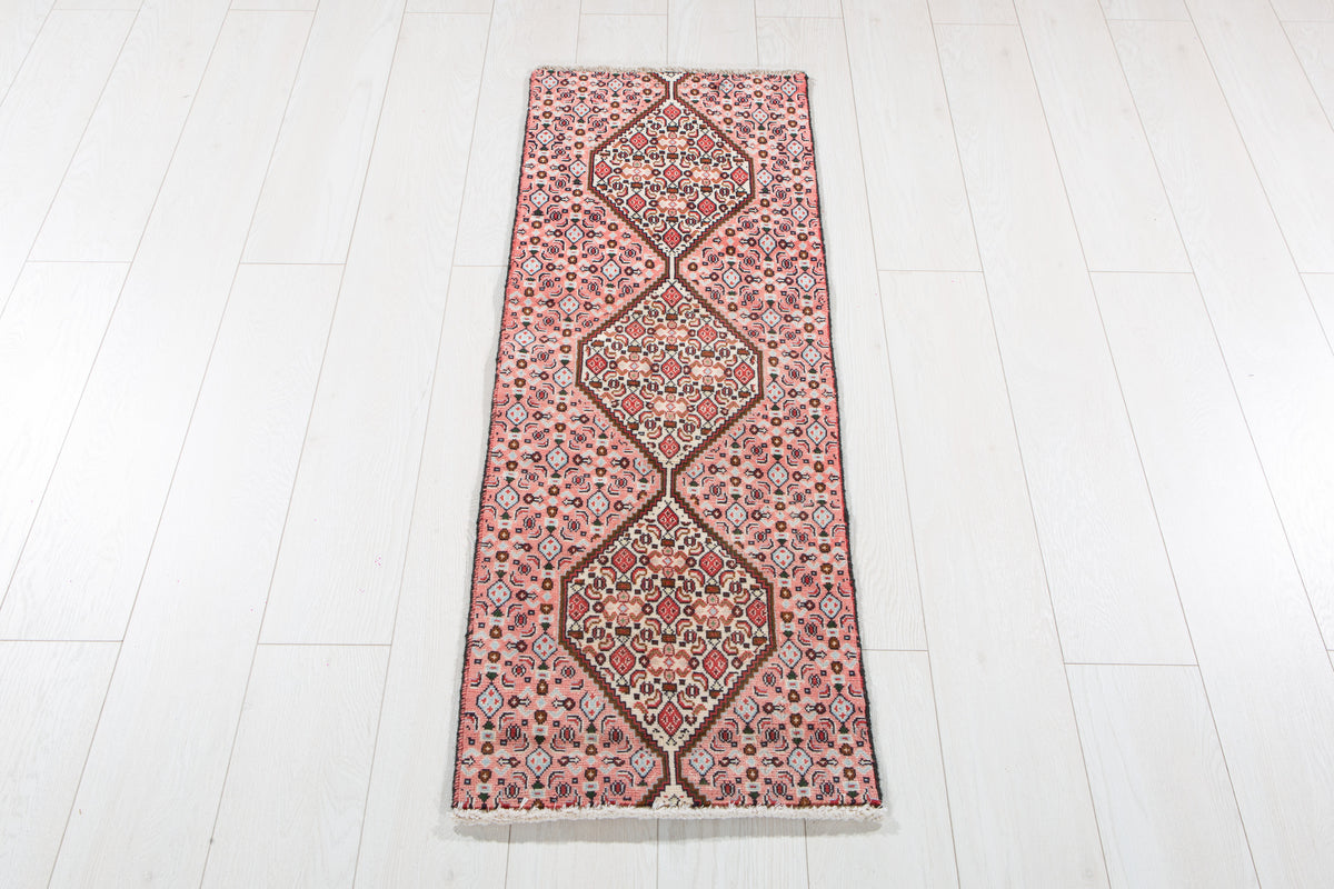 Small Antique Coral Pink Rug – 4' 1" x 1' 5" (124 x 43 cm)
