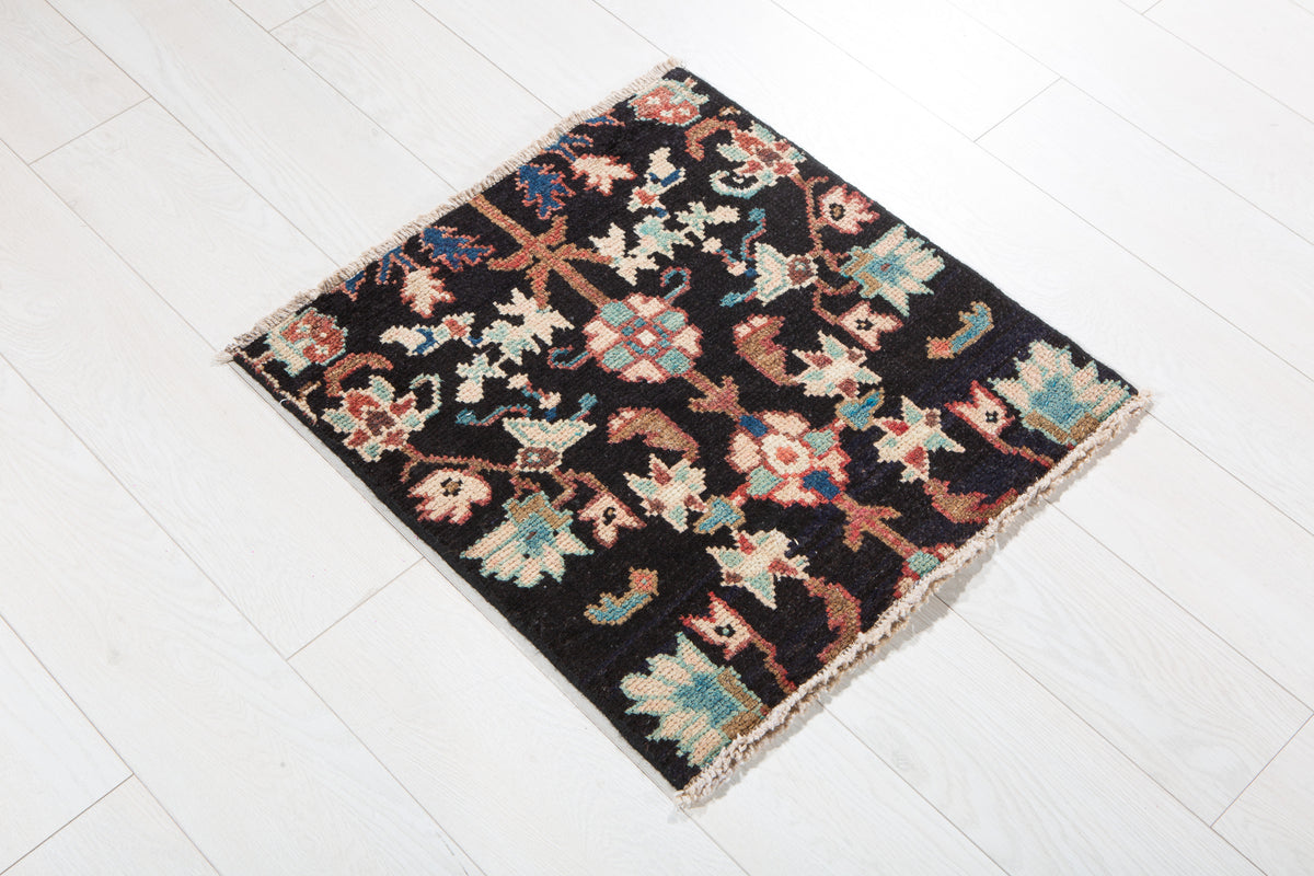 Small Antique Navy Blue Rug – 1' 11" x 1' 10" (58 x 57 cm)