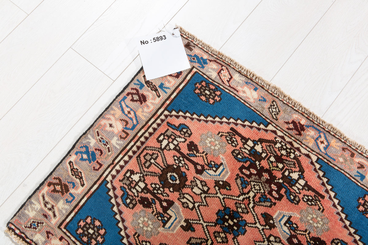 Small Vintage Red, Blue Rug – 2' 6" x 2' 0" (77 x 61 cm)