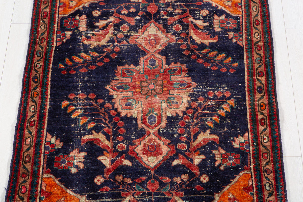 Small Antique Navy Blue, Orange Rug – 4' 9" x 3' 3" (146 x 100 cm)