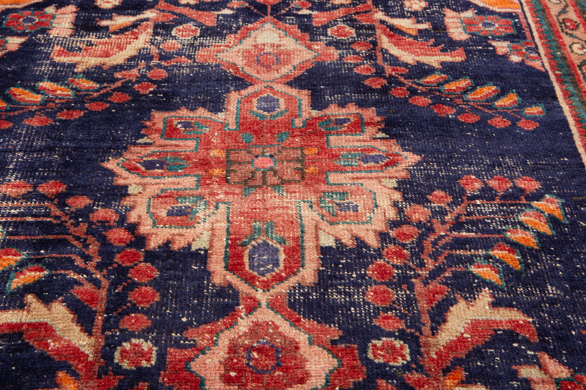 Small Antique Navy Blue, Orange Rug – 4' 9" x 3' 3" (146 x 100 cm)