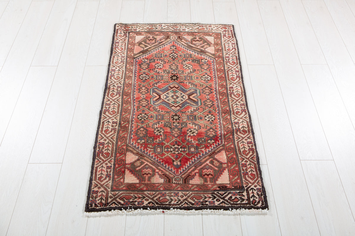 Small Antique Faded Rust Red Rug – 3' 10" x 2' 4" (118 x 71 cm)
