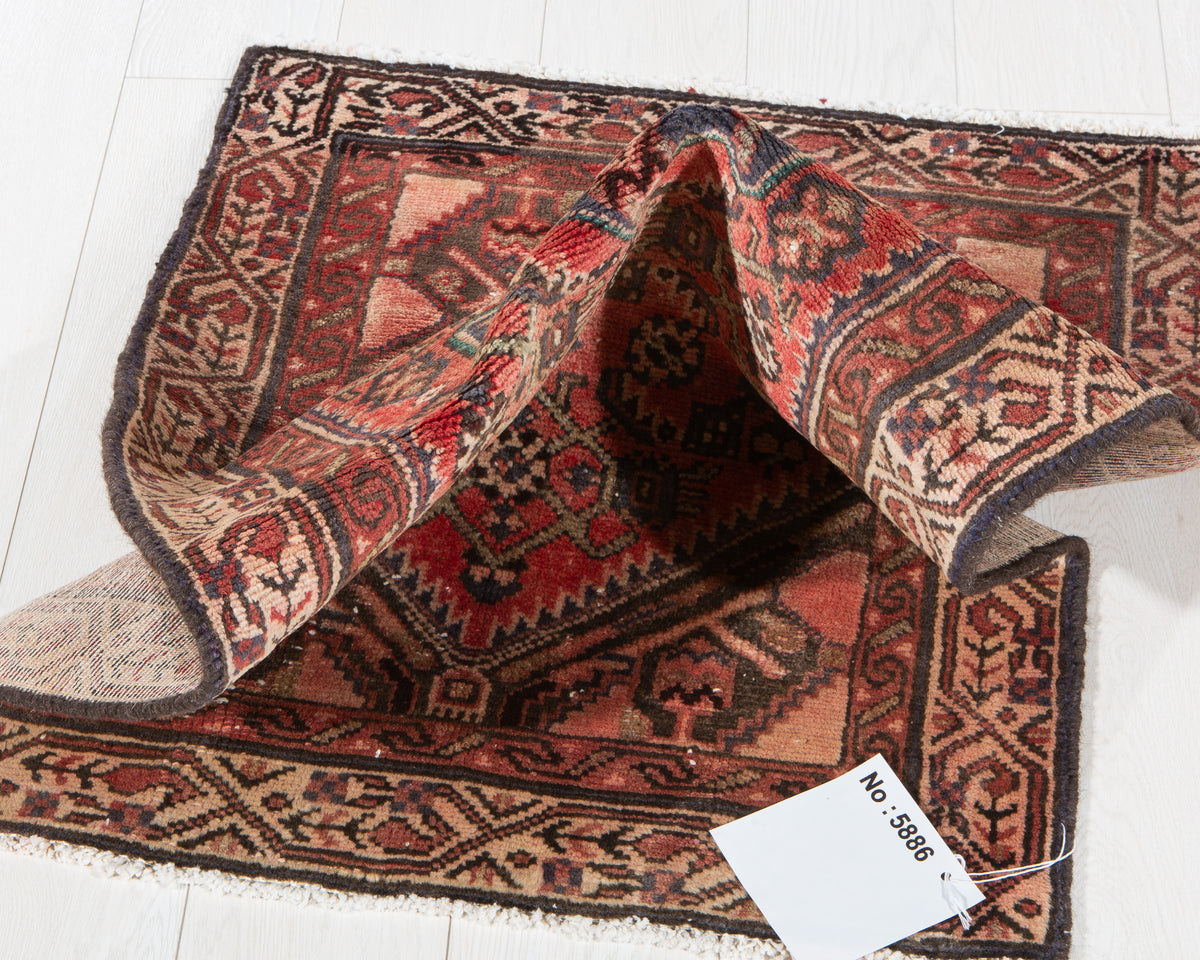 Small Antique Faded Rust Red Rug – 3' 10" x 2' 4" (118 x 71 cm)