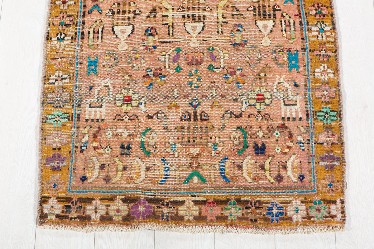 Small Antique Faded Pink Peach Rug – 5' 7" x 2' 7" (169 x 78 cm)