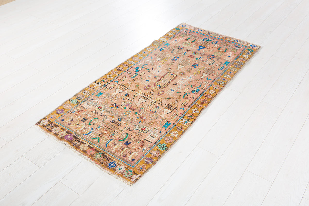 Small Antique Faded Pink Peach Rug – 5' 7" x 2' 7" (169 x 78 cm)