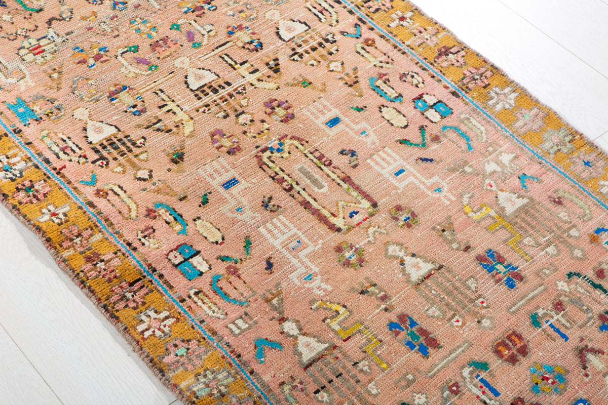Small Antique Faded Pink Peach Rug – 5' 7" x 2' 7" (169 x 78 cm)