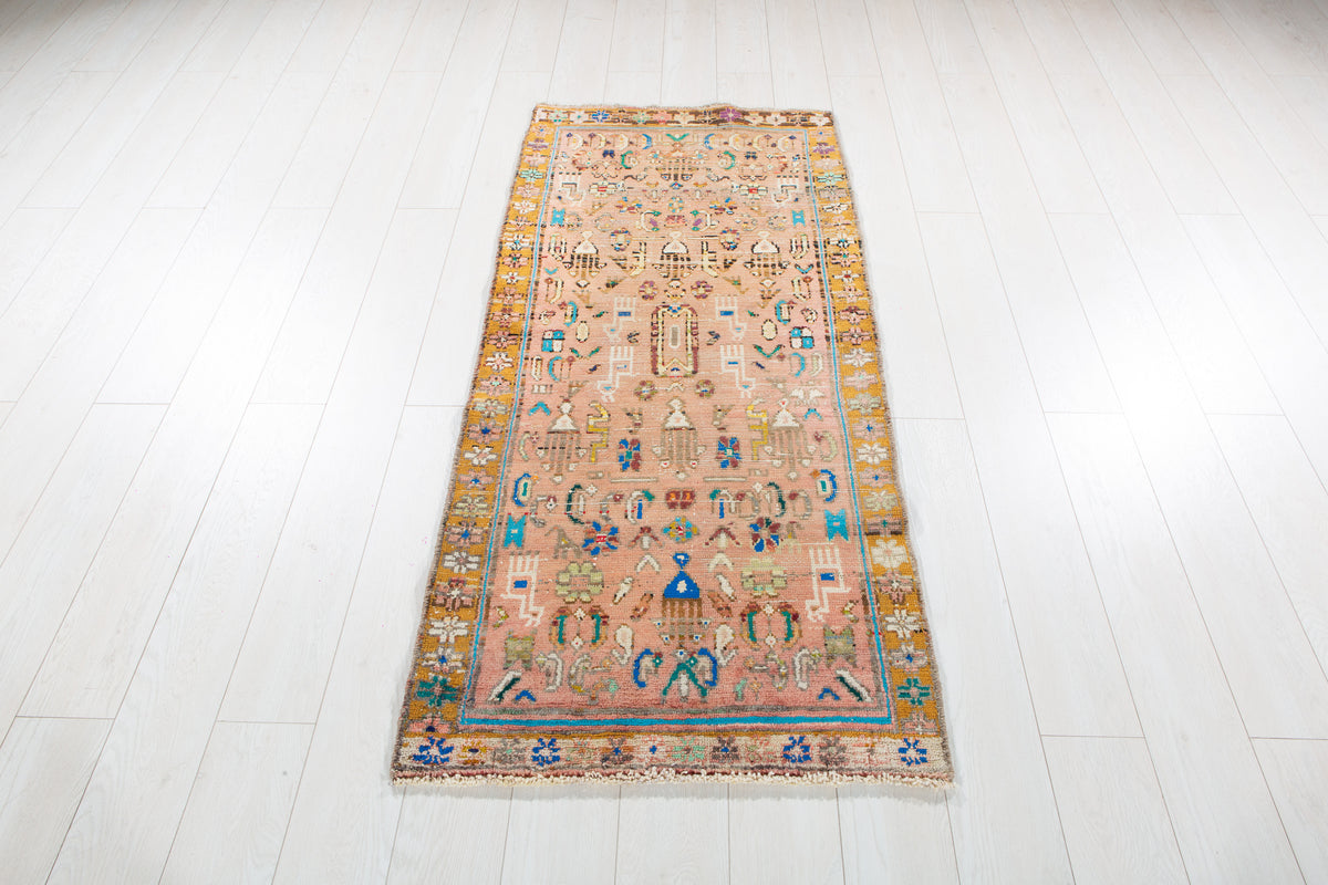 Small Antique Faded Pink Peach Rug – 5' 7" x 2' 7" (169 x 78 cm)