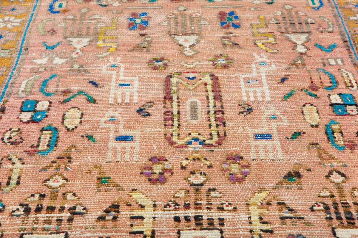 Small Antique Faded Pink Peach Rug – 5' 7" x 2' 7" (169 x 78 cm)