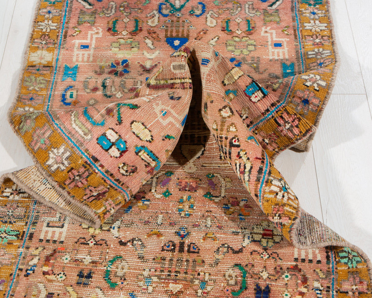Small Antique Faded Pink Peach Rug – 5' 7" x 2' 7" (169 x 78 cm)