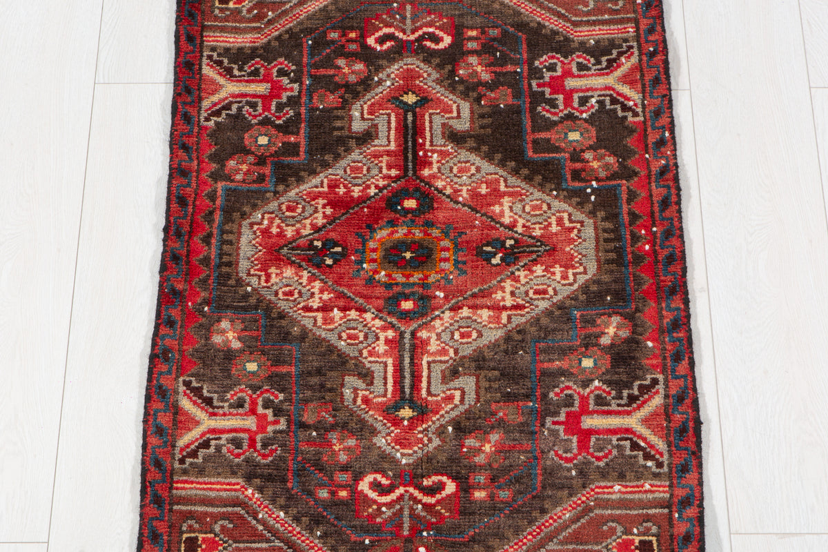 Small Antique Charcoal Black, Rust Red Rug – 3' 4" x 2' 0" (101 x 60 cm)