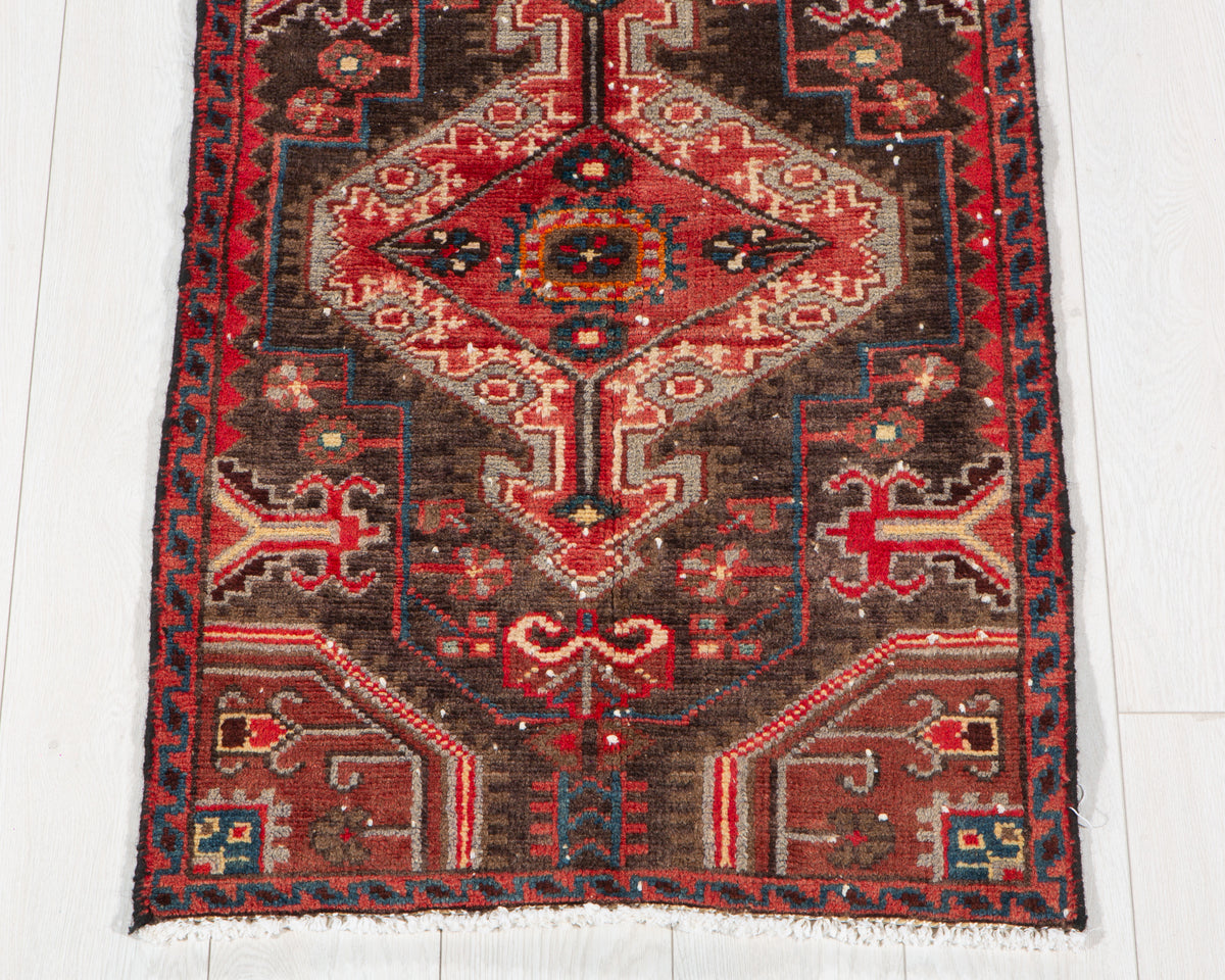 Small Antique Charcoal Black, Rust Red Rug – 3' 4" x 2' 0" (101 x 60 cm)