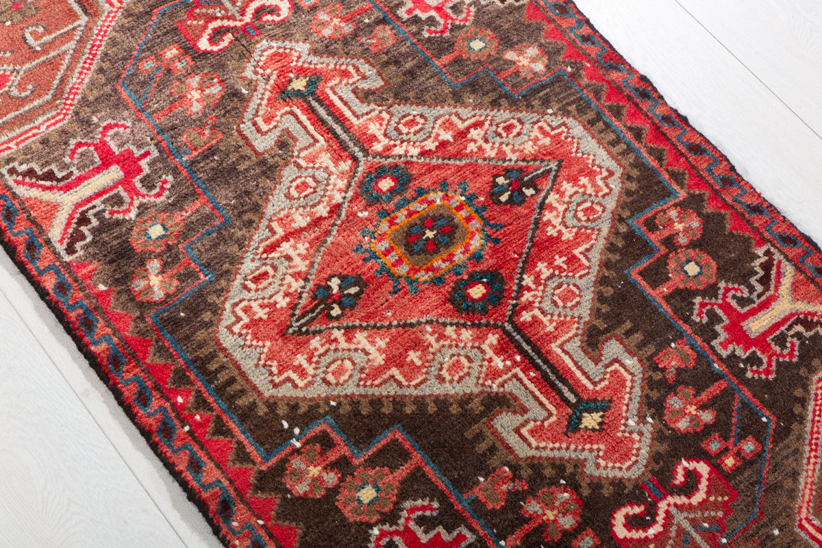 Small Antique Charcoal Black, Rust Red Rug – 3' 4" x 2' 0" (101 x 60 cm)