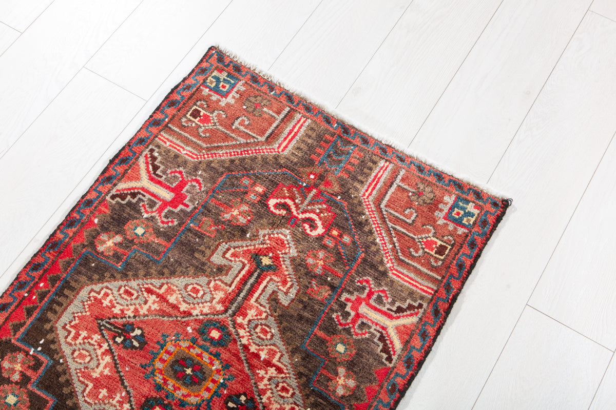 Small Antique Charcoal Black, Rust Red Rug – 3' 4" x 2' 0" (101 x 60 cm)