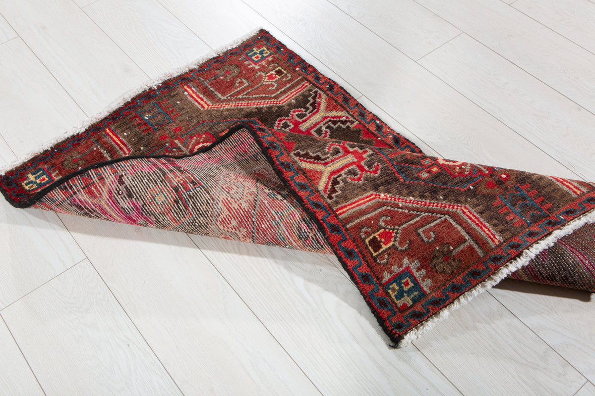 Small Antique Charcoal Black, Rust Red Rug – 3' 4" x 2' 0" (101 x 60 cm)