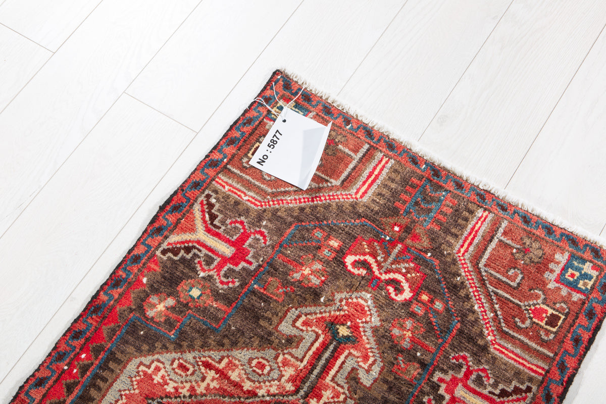 Small Antique Charcoal Black, Rust Red Rug – 3' 4" x 2' 0" (101 x 60 cm)