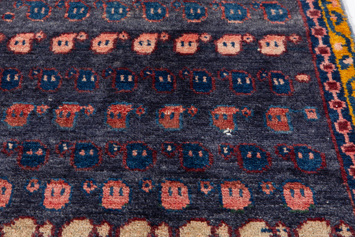 Small Vintage Navy Blue, Yellow Rug – 2' 5" x 1' 10" (73 x 55 cm)