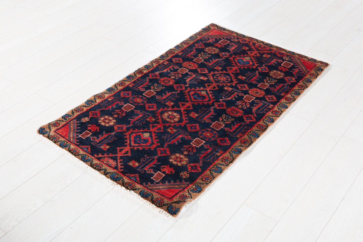 Small Antique Deep Navy Blue Rug – 4' 4" x 2' 6" (132 x 76 cm)