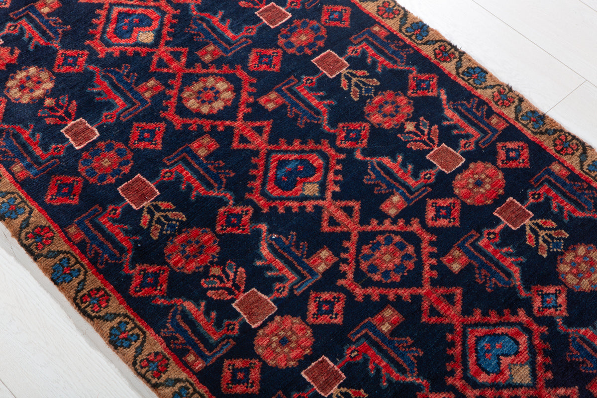 Small Antique Deep Navy Blue Rug – 4' 4" x 2' 6" (132 x 76 cm)