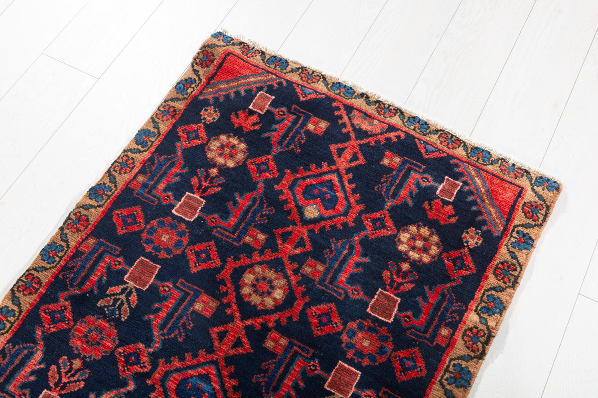 Small Antique Deep Navy Blue Rug – 4' 4" x 2' 6" (132 x 76 cm)