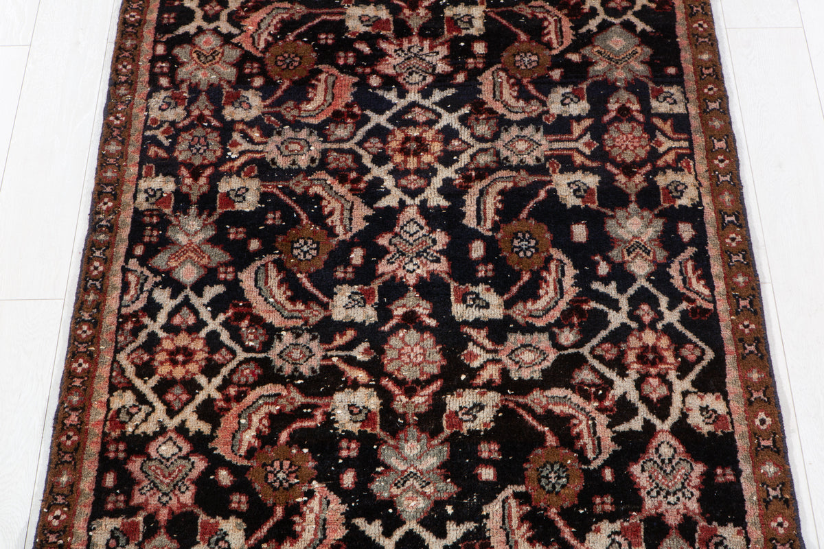 Antique Deep Navy Blue Area Rug – 8' 7" x 3' 8" (261 x 111 cm)