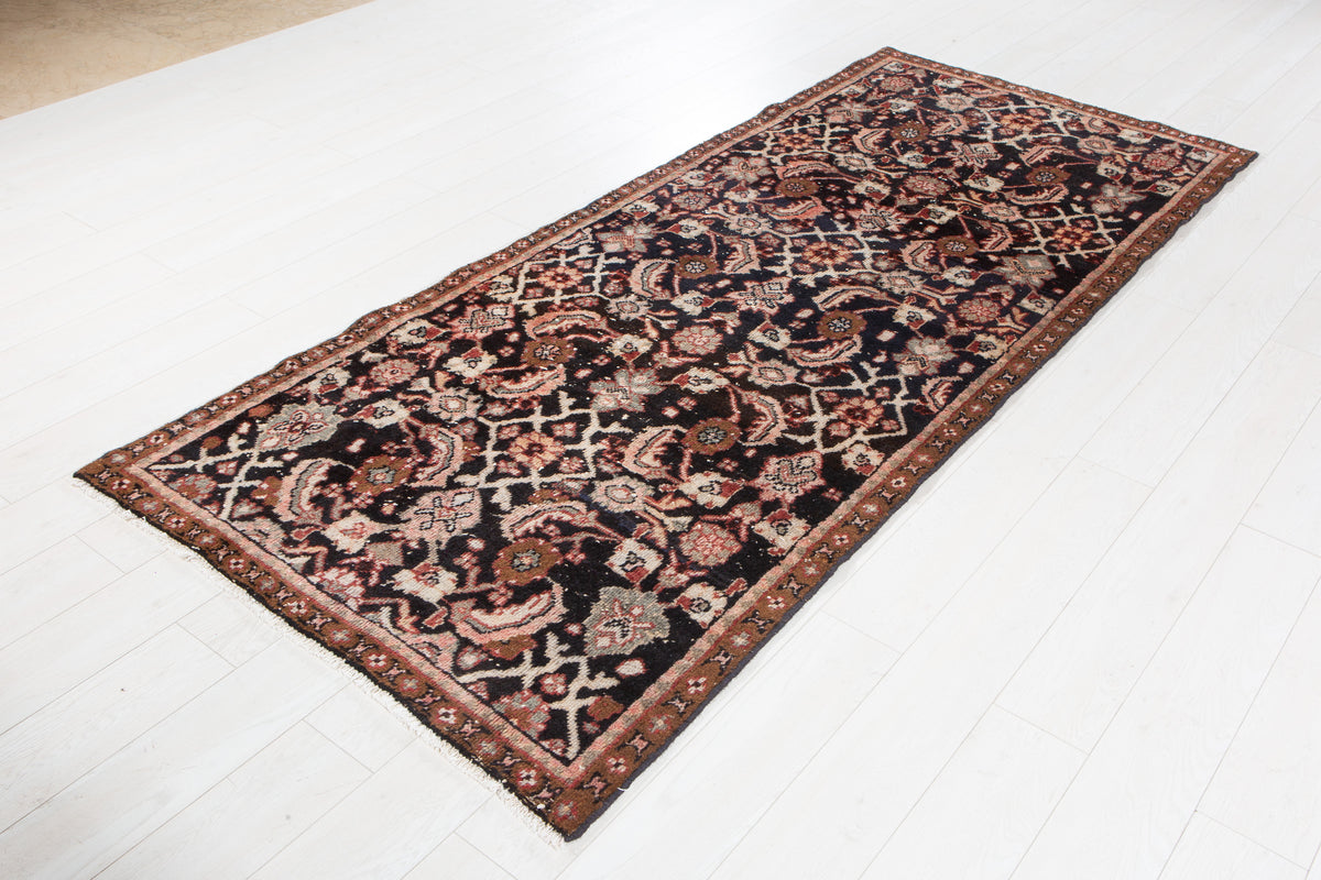 Antique Deep Navy Blue Area Rug – 8' 7" x 3' 8" (261 x 111 cm)