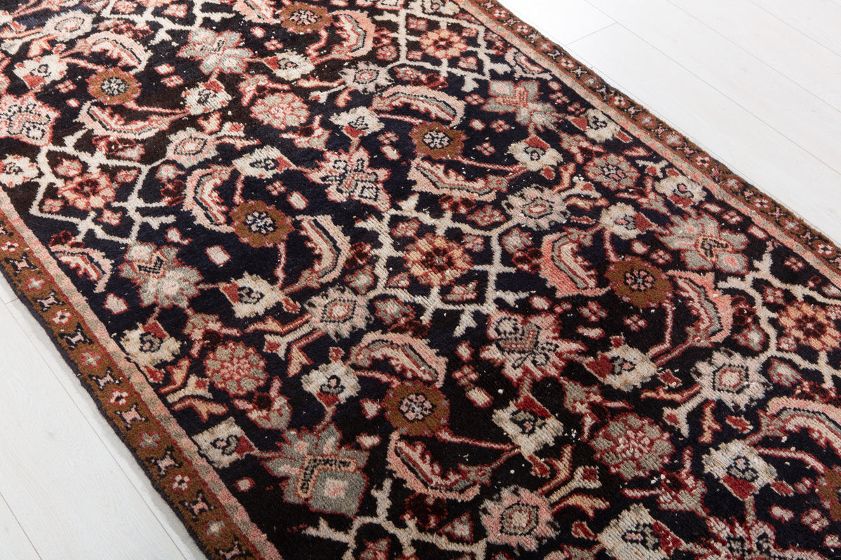 Antique Deep Navy Blue Area Rug – 8' 7" x 3' 8" (261 x 111 cm)