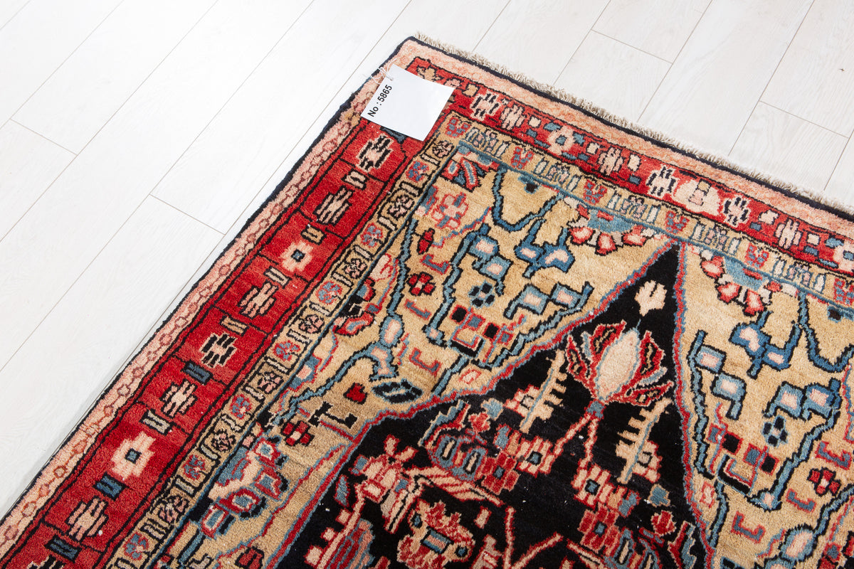 Antique Deep Navy Blue, Red and Brown Area Rug – 9' 7" x 3' 8" (292 x 113 cm)