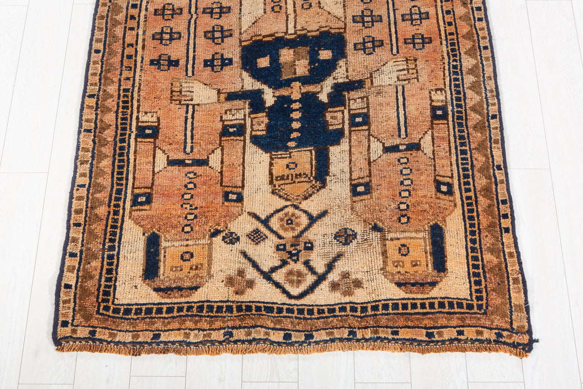 Antique Faded Peach and Beige Area Rug – 12' 4" x 4' 1" (377 x 125 cm)