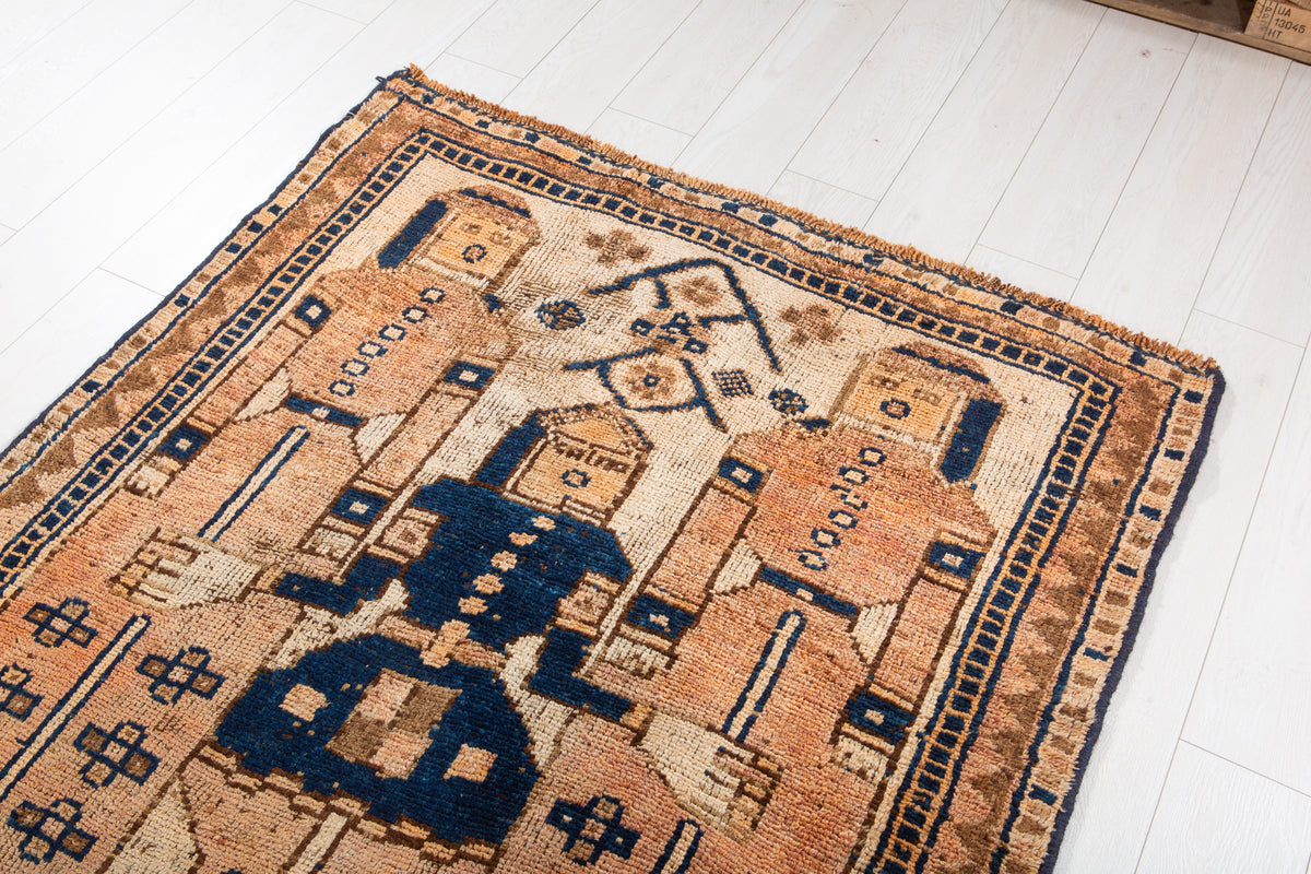 Antique Faded Peach and Beige Area Rug – 12' 4" x 4' 1" (377 x 125 cm)