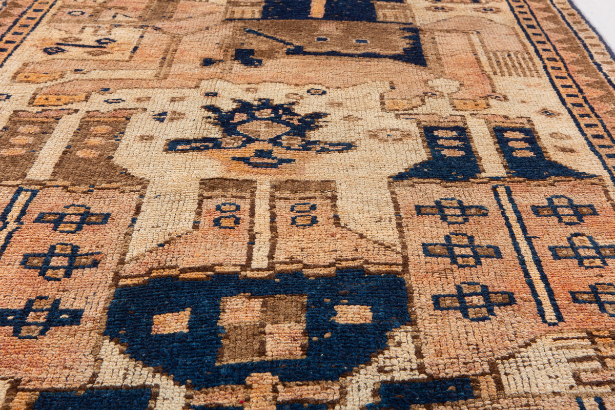 Antique Faded Peach and Beige Area Rug – 12' 4" x 4' 1" (377 x 125 cm)