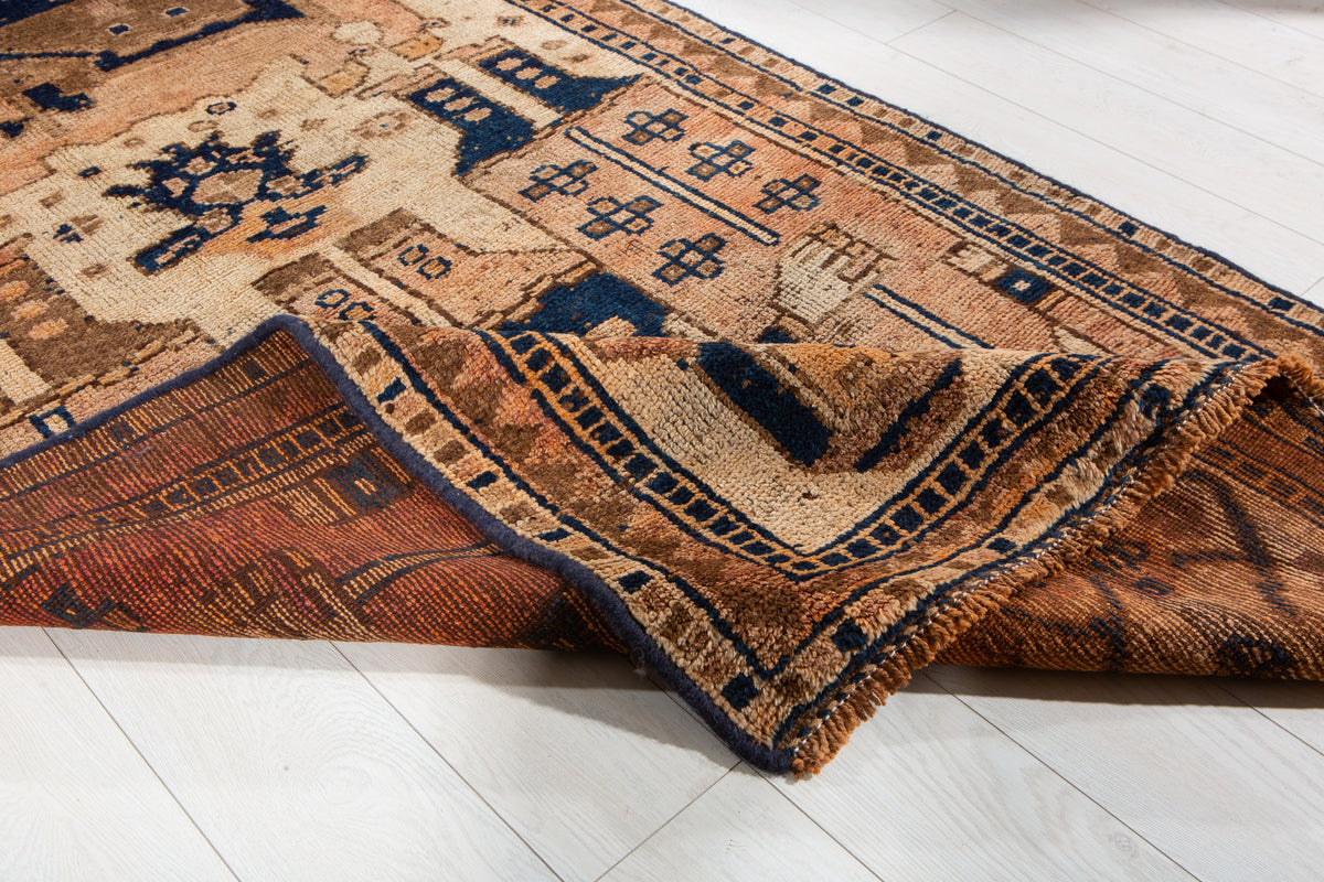 Antique Faded Peach and Beige Area Rug – 12' 4" x 4' 1" (377 x 125 cm)