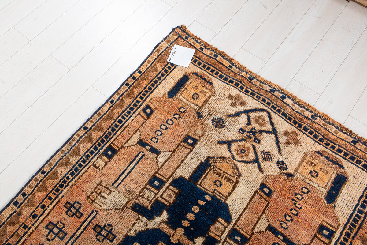Antique Faded Peach and Beige Area Rug – 12' 4" x 4' 1" (377 x 125 cm)